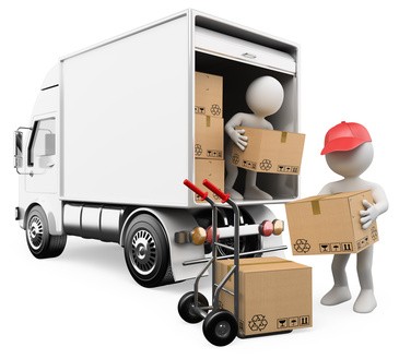 Paketdient-räumt-Pakete-aus-Lieferwagen