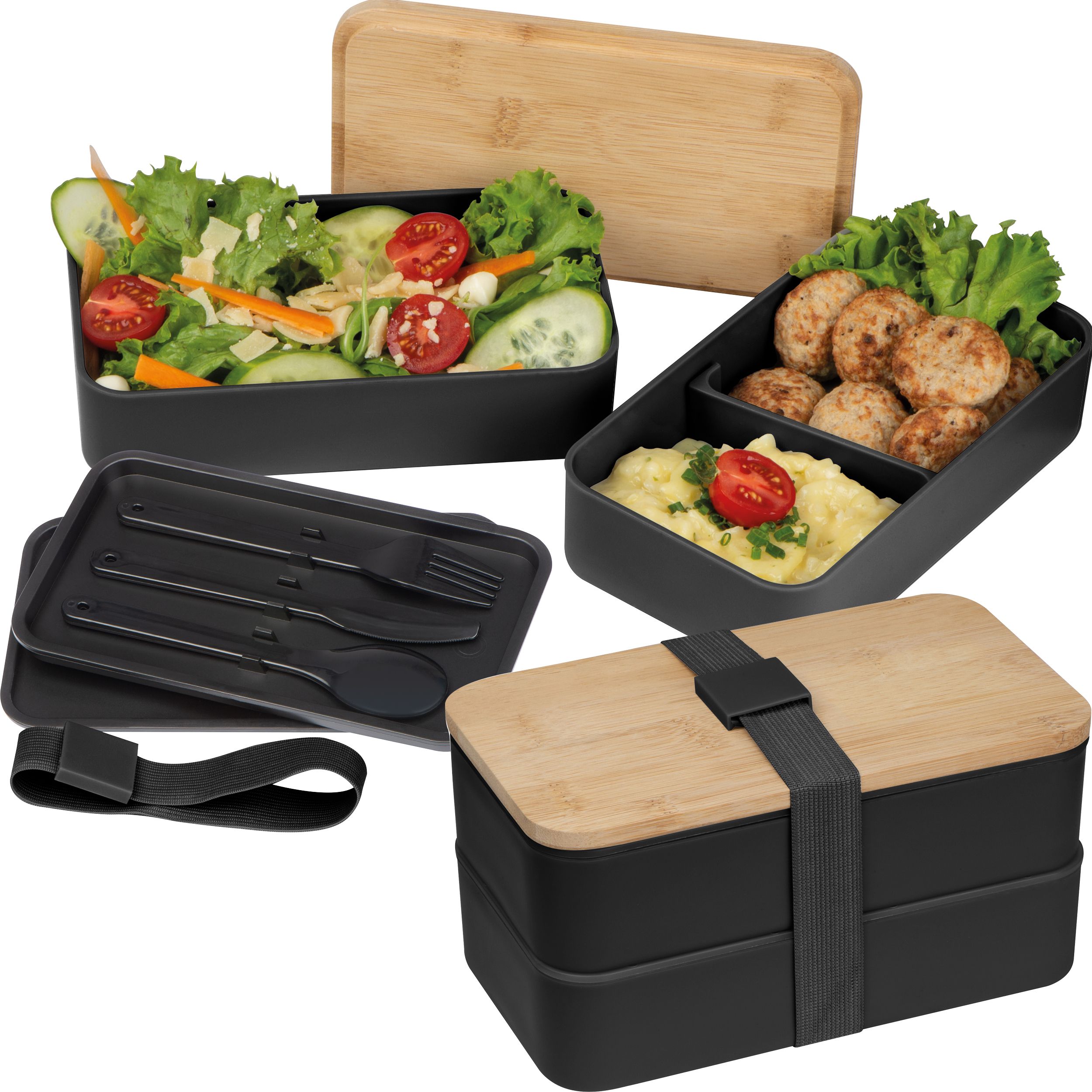 2 stckige Lunchbox aus Kunststoff und Bambus