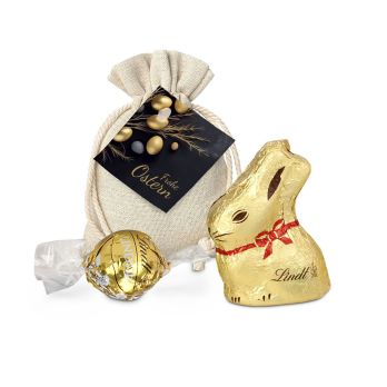 Geschenkartikel: Goldenes Ostersäckchen mit Lindt Goldhase und Lindorkugel
