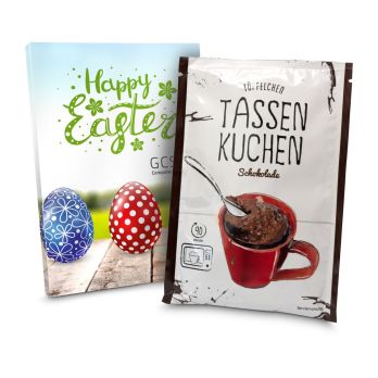 Geschenkartikel: Oster Tassenkuchen Schokolade (Backmischung 70 g), auch in individueller Stecktasche
