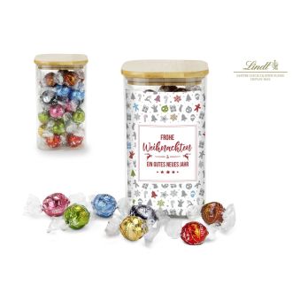 Geschenkset: Lindor Team-Glas Frohe Weihnachten mit 35 Lindt Lindorkugeln