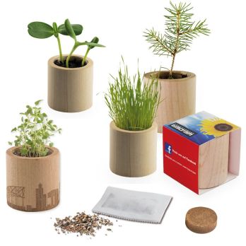 Pflanz-Holz rund mit Samen, Rundumlasergravur