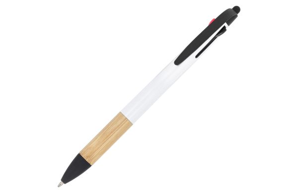 3-Farben-Stift mit Bambusgriff, weiss