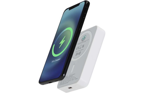 Acrab 15 W 10.000 mAh magnetische kabellose Powerbank mit 20 W PD aus recyceltem Kunststoff, weiss