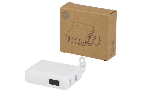 Acrux 35 W 10.000 mAh Tablet Powerbank mit integriertem Typ-C-Kabel aus recyceltem Kunststoff, weiss