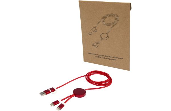 Alasia 150 cm 5-in-1 Kabel aus recyceltem Kunststoff für Datenübertragung und 27W Schnellladung, rot