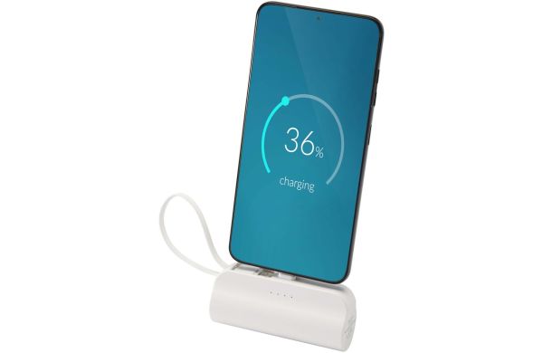Alnair 10 W 5000 mAh Typ C Powerbank aus recyceltem Kunststoff mit integriertem Klappständer und 2 in 1 Kabel, weiss
