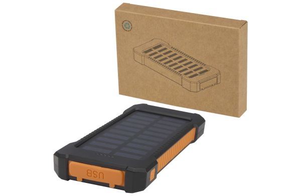 Altair 10 W 5000 mAh robuste Solar Powerbank aus recyceltem Kunststoff mit integrierter Taschenlampe, schwarz
