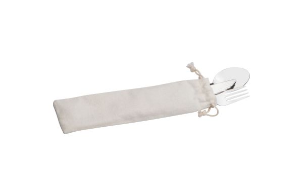 Besteckset in einem Baumwolltäschchen - beige