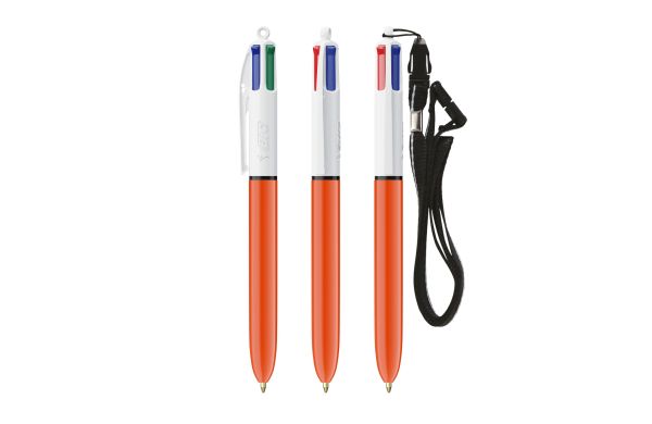 BIC 4 Colours Fine Kugelschreiber und Lanyard, Weiß-Orange