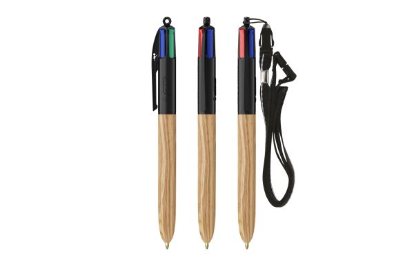 BIC 4 Colours Wood Style with Lanyard, Schwarz - Naturholz