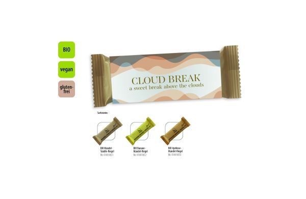 BIO Riegel im Werbeschuber vegan, BIO Mandel-Vanille-Riegel, ca. 40 g