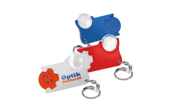 Chiphalter mit Gliederkette, Ring, 1€-Chip und Lupe