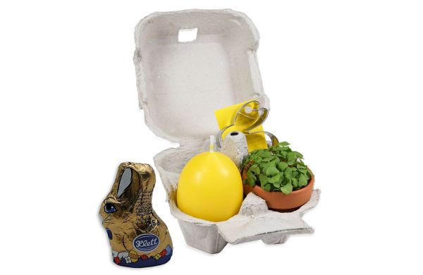 Das Gelbe vom Ei - Tontöpchen, Eierkerze, Schokohase