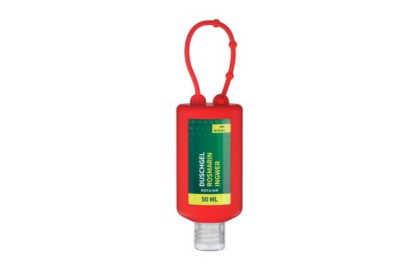 Handreinigungsgel, 50 ml Bumper rot, Body Label (R-PET)