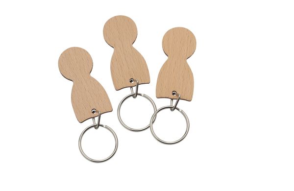 Einkaufswagenlöser Holz mit Schlüsselring_ beige