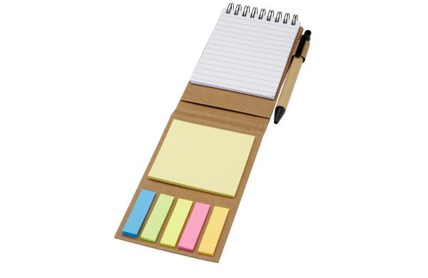 Flipper Haftnotizblock mit Kugelschreiber (schwarze Mine), natur