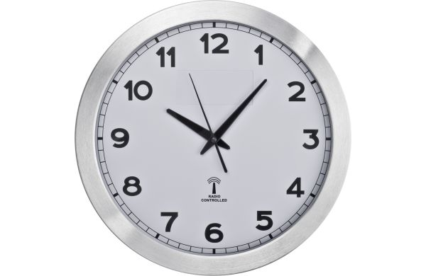 Funk Wanduhr aus Metall - weiß