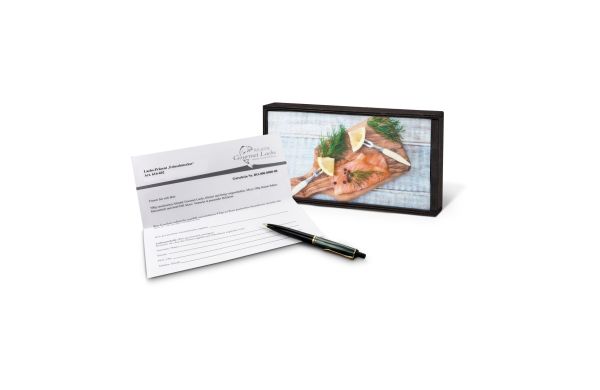 Geschenkartikel: Lachs-Gutschein in Holzbox: Feinschmecker