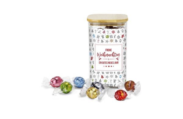 Geschenkset: Lindor Team-Glas Frohe Weihnachten mit 35 Lindt Lindorkugeln