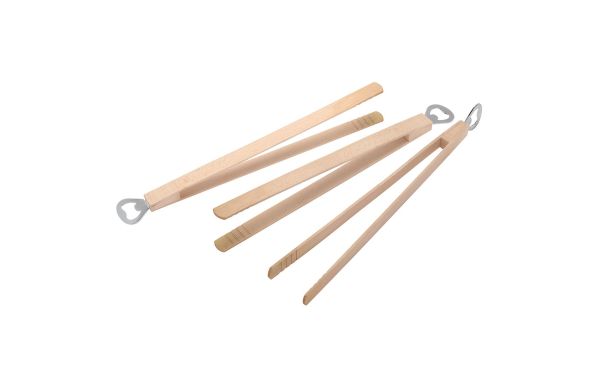 Grillzange Holz mit Flaschenöffner_ beige