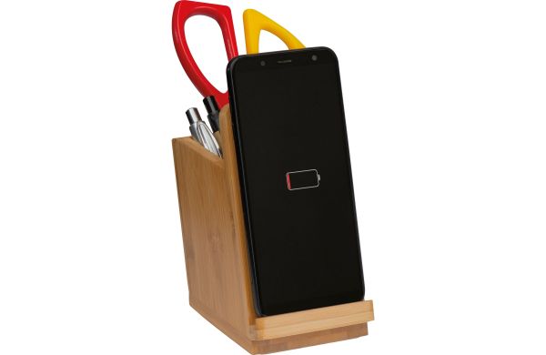 Induktionsladegerät aus Bambus mit Stifteköcher - beige