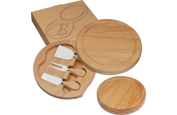 Käsebrett mit 3 Käsebestecken - beige