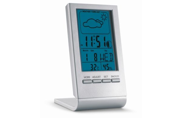 SKY Wetterstation mit blauem LCD - silber