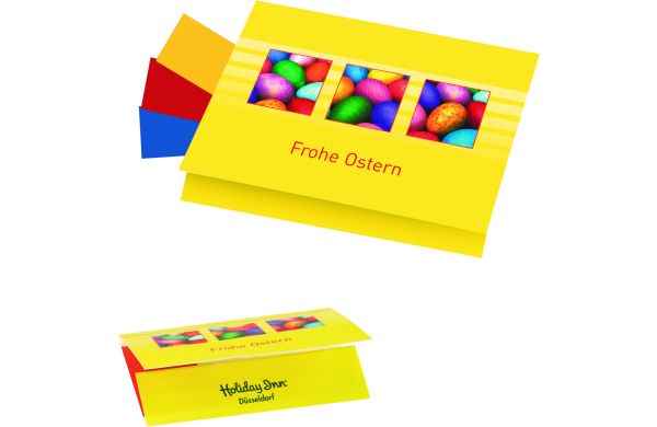 Klappkärtchen Eierfärberei 90 x 60 mm, 3 Farben sortiert