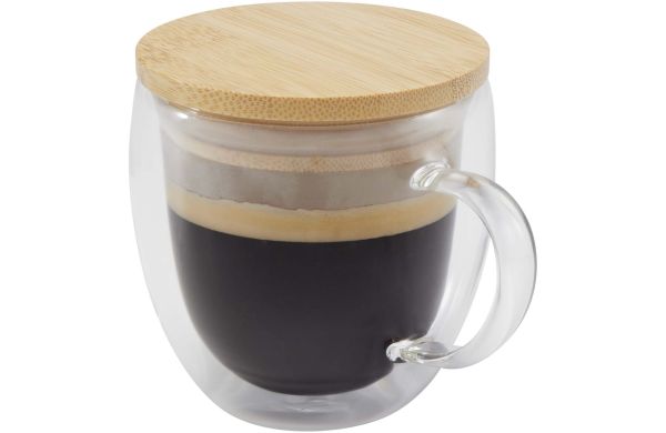 Lenora 250 ml Glasbecher mit Bambusdeckel, transparent klar