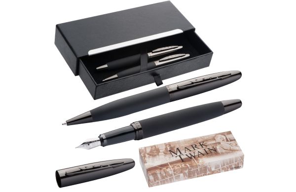 Mark Twain Schreibset aus Metall - schwarz