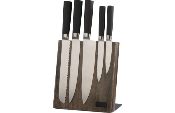Messerblock aus Holz mit 5 verschiedenen Messern - schwarz