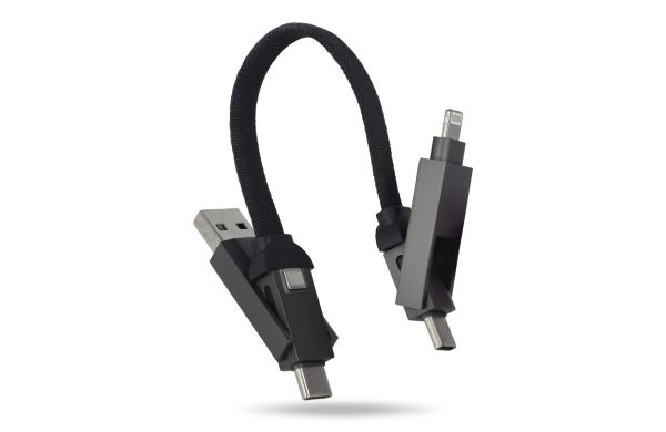 Multifunktionales 4-in-1 Kabel OTG Schlüsselanhänger Größe 60W, schwarz