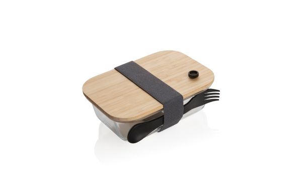 Lunch-Box aus Glas mit Bambusdeckel/transparent