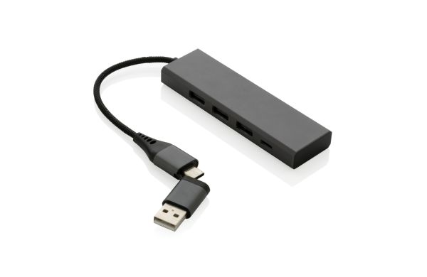 Terra Hub aus RCS recyceltem Aluminium mit 3 USB-Anschlüssen/grau