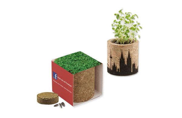 Pflanz-Kork rund mit Samen, Rundumlasergravur