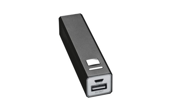 Powerbank 2200 mAh aus Metall, inkl Ladekabel - schwarz