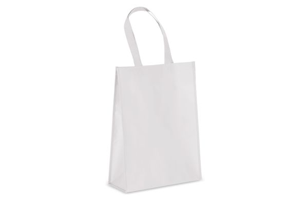 R-PET Tragetasche aus laminiertem Non Woven 30 x 12 x 40cm 105g/m², weiss