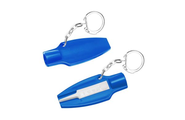 Reifenprofiltiefenmesser mit Ventilkappendreher_ Gliederkette und Ring_ blau_ weiss