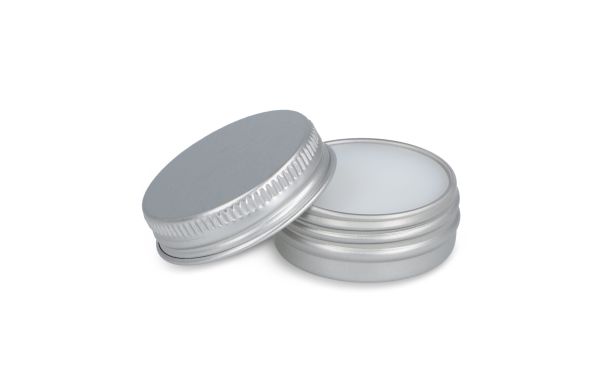 Runde Lippenbalsam-Dose aus recyceltem Aluminium, silber