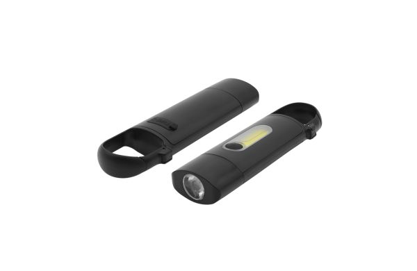 Taschenlampe "COB" mit Karabiner, schwarz