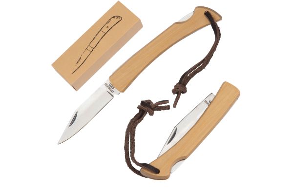 Taschenmesser mit Bambusschalen und Aufhängeschlaufe - beige