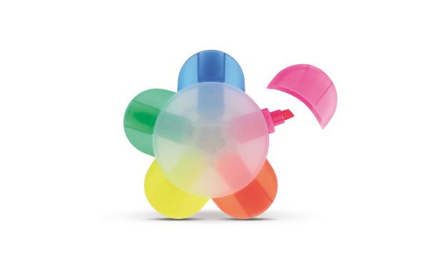 Textmarker Blume mit 5 Farben, gefrostet weiss