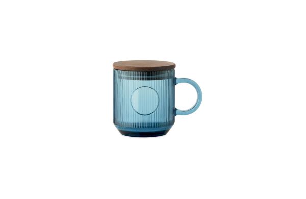 VITRIO MUG Gerippter Glasbecher 300ml, transparent blau