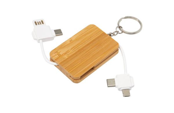 Reel 6-in-1 Ladekabel mit einziehbarem Schlüsselring - natur 
