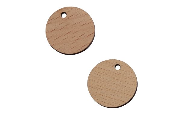 1€-Chip mit Loch aus Holz