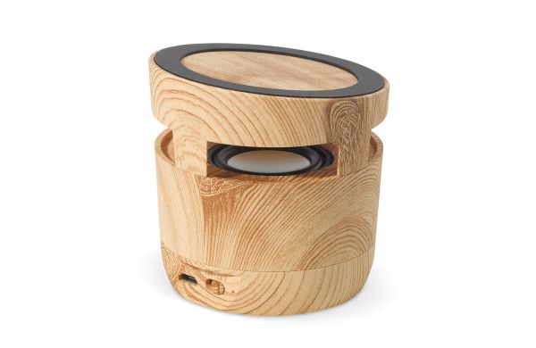 3W Lautsprecher in Holzoptik & 5W Kabelloses Ladegerät, holz - hell