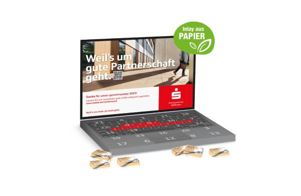 Adventskalender Laptop Organic mit Lindt Schokotäfelchen Klimaneutral FSC