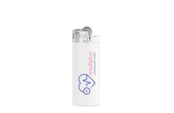 BIC J25 Standard Feuerzeug, Corpus Opak Weiss-Boden Weiss-Drücker Weiss-Chromkappe