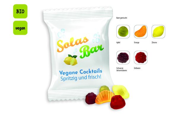 BIO Mini Früchte vegan Werbetüte, Vegane BIO Mini Früchte, ca. 10 g, weiß